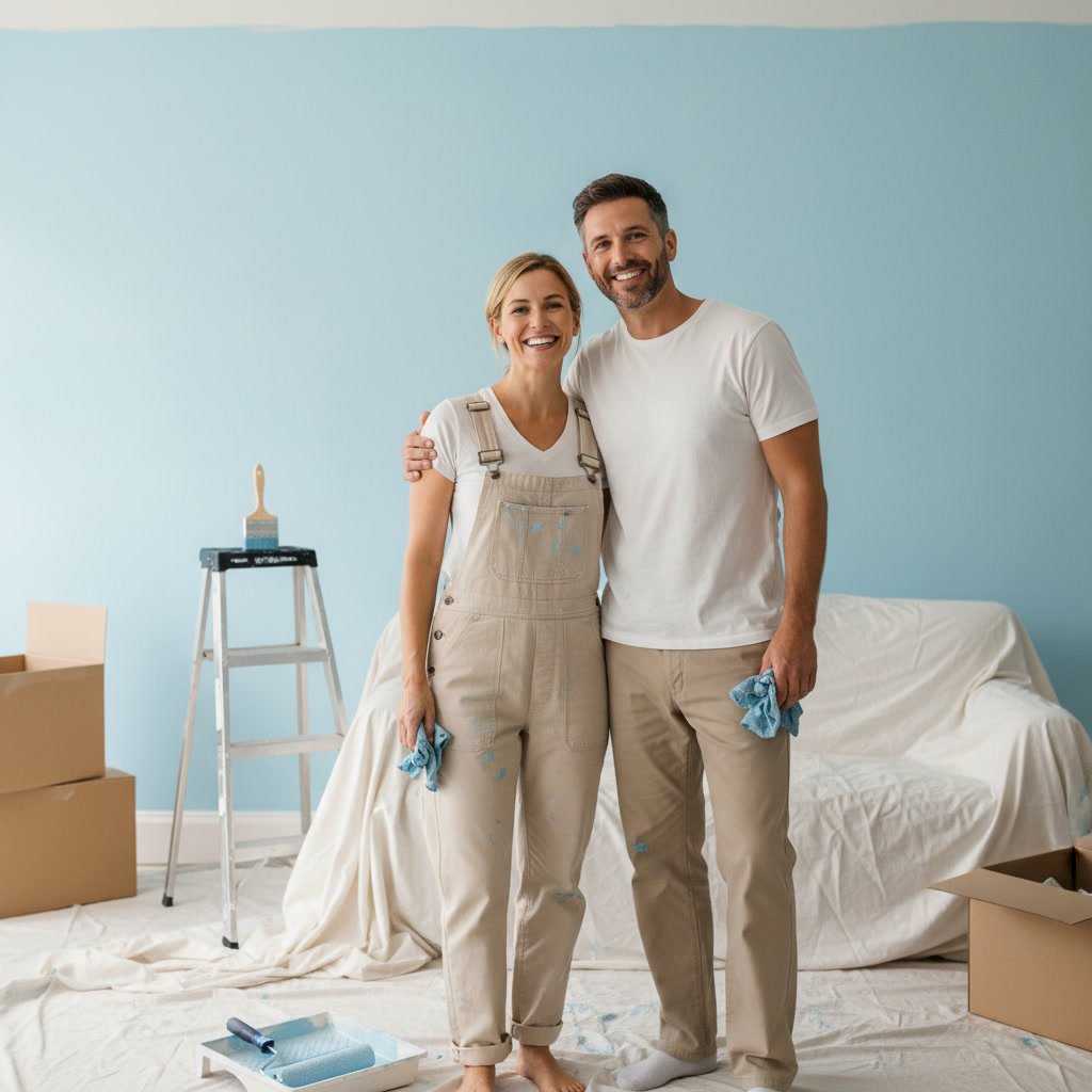 Contractor painting kitchen trim during interior remodeling project in Richmond CA