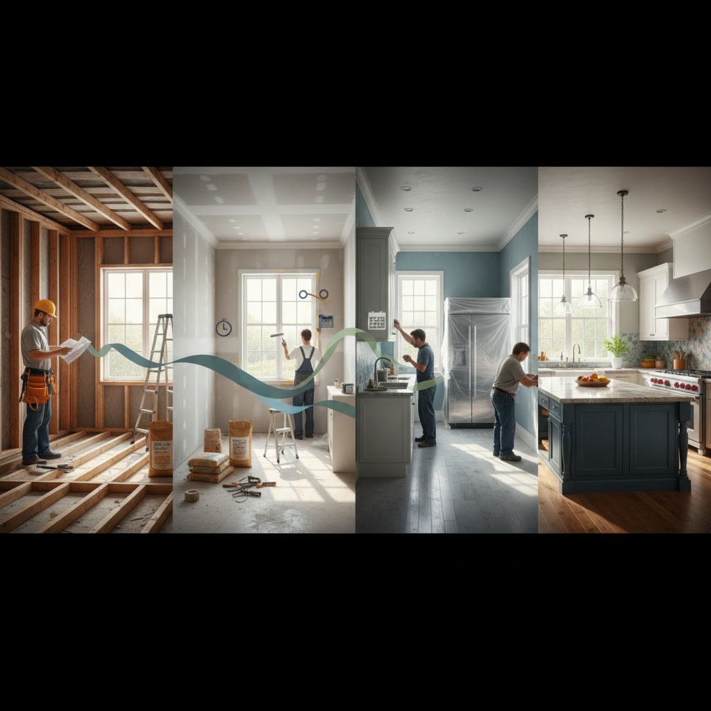 kitchen remodeling project timeline with painting in progress
