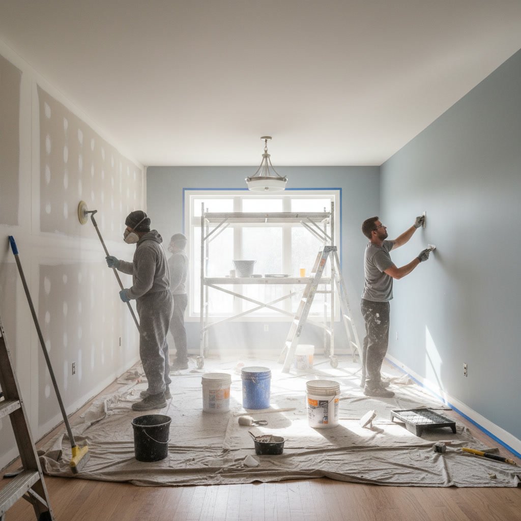 Professional painter preparing walls during home remodeling project
