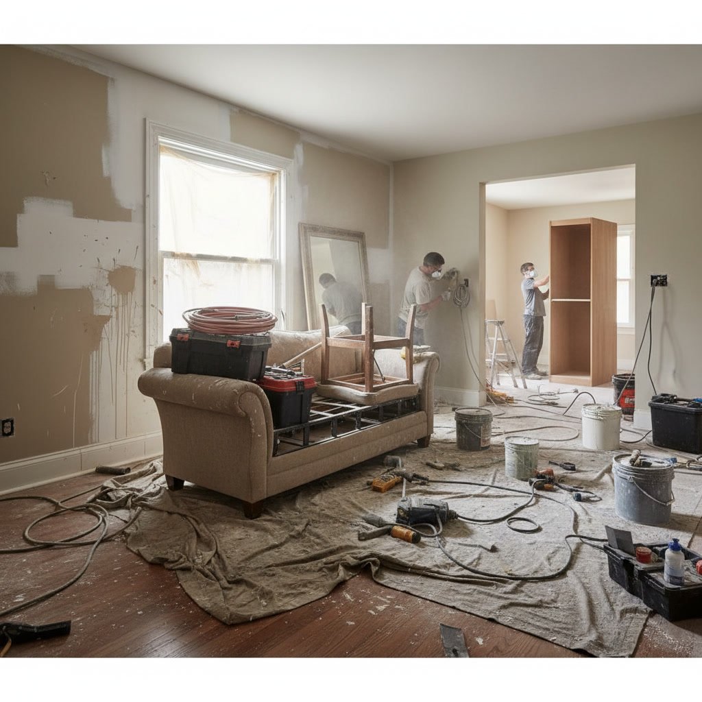 Coordinated painting and remodeling project showing proper work sequencing