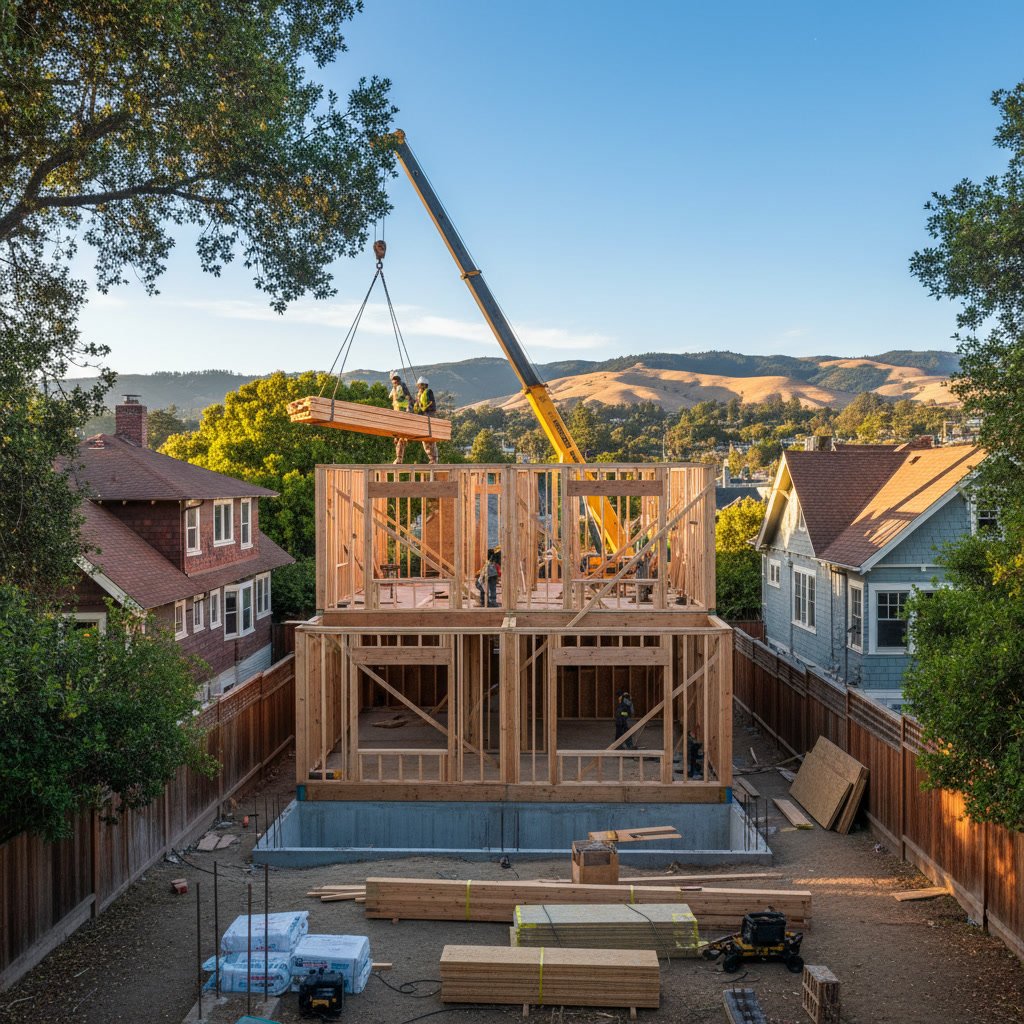 ADU construction site in Berkeley with new residential unit being built