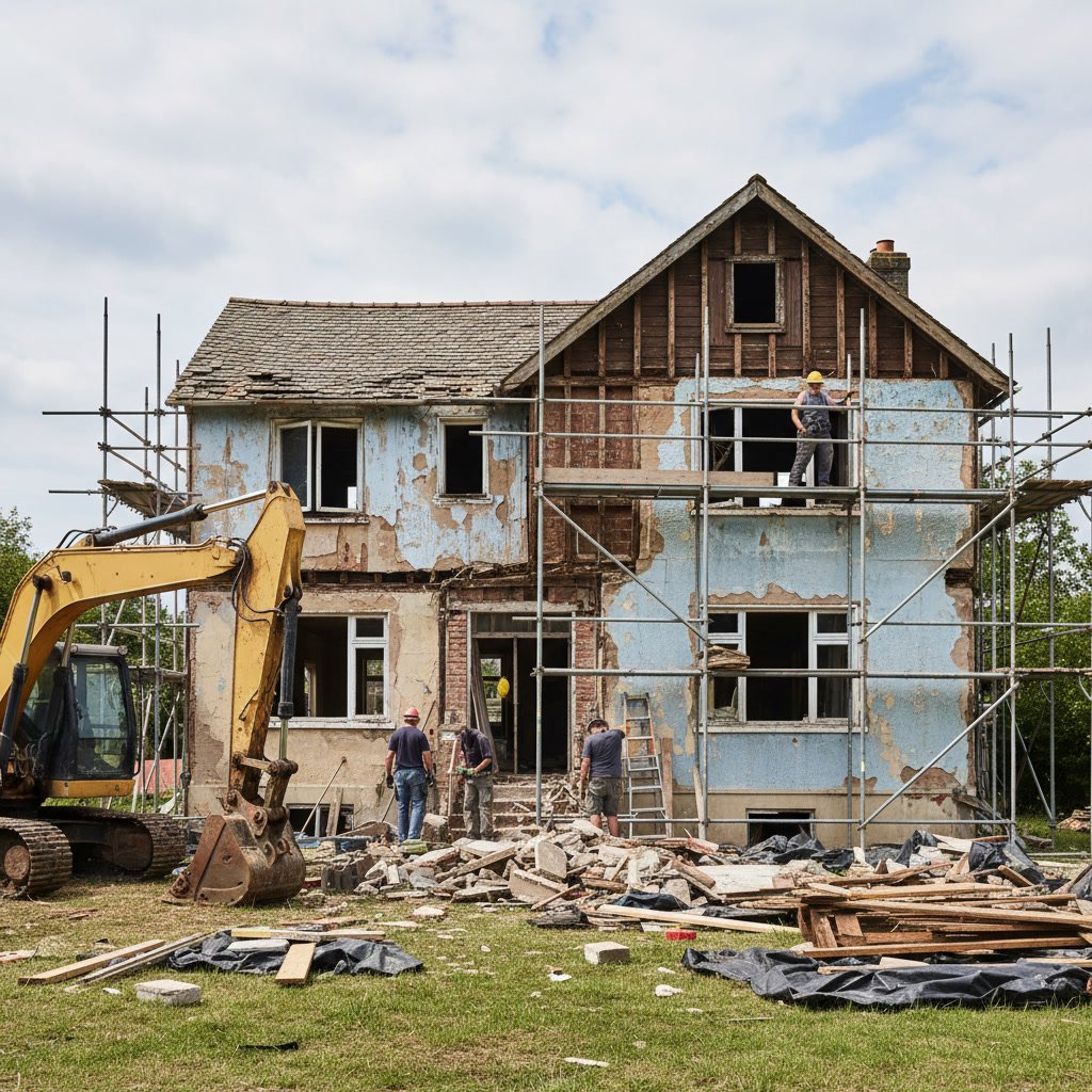 Home exterior showing signs of needed painting and structural remodeling work