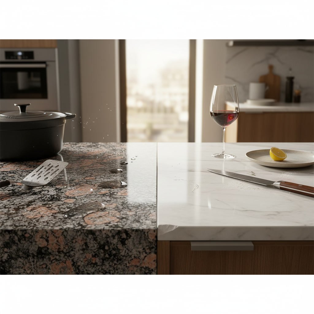 Granite and marble countertop comparison in modern kitchen design